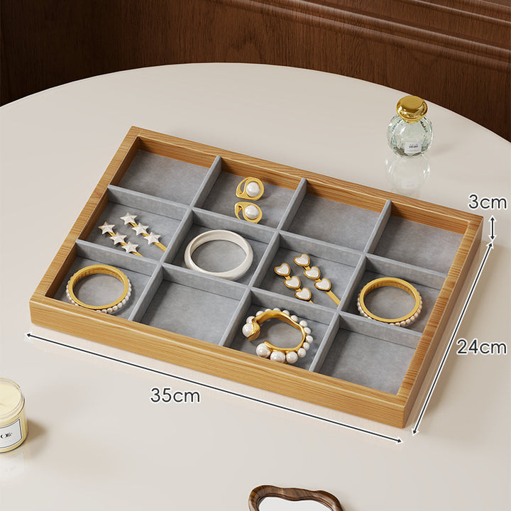 Twelve-Compartment Bamboo Jewelry Organizer Tray