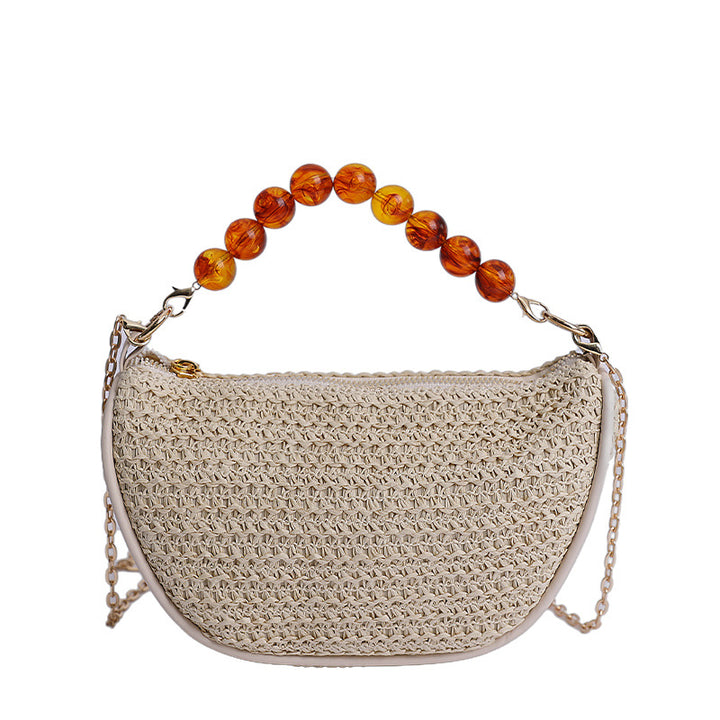 Stylish Woven Handbag with Beaded Handle Kalsten