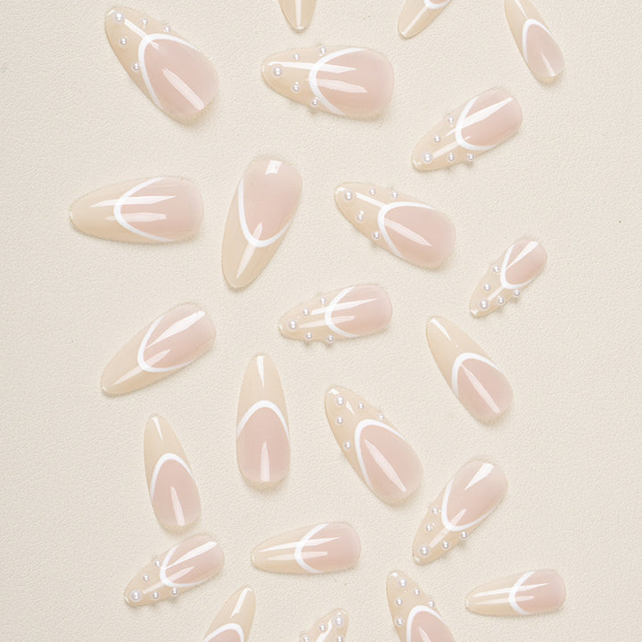 Elegant Pearl-Embellished Press-On Nail Design