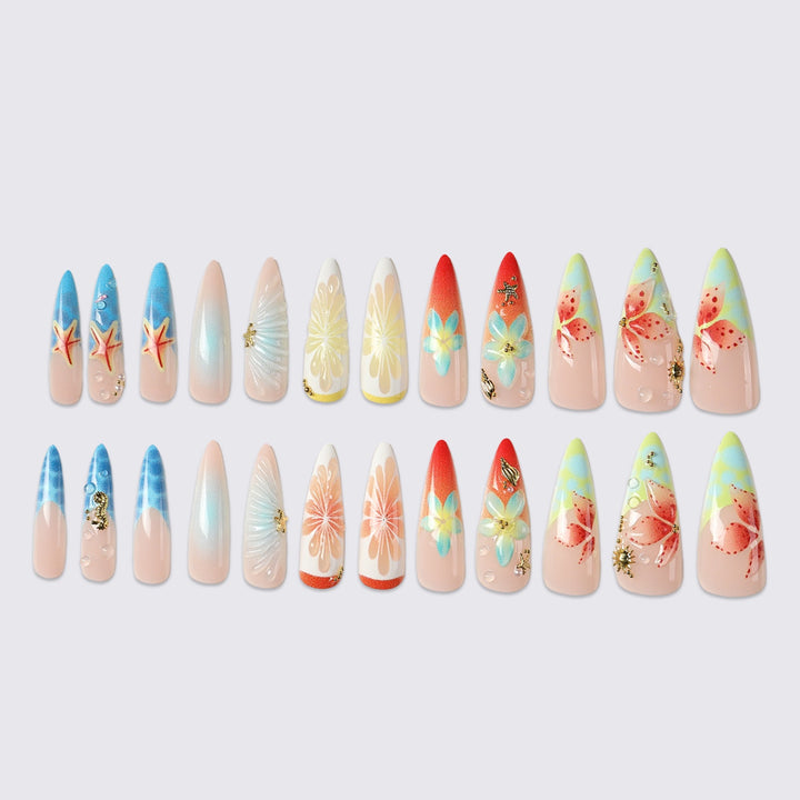 Acrylic nail set with exquisite floral and glitter designs Kalsten