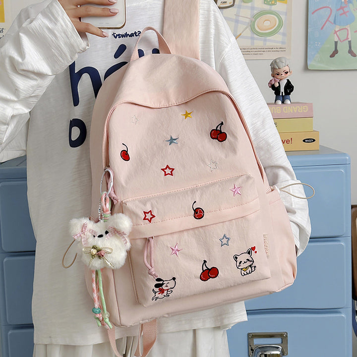 Playful Character Embroidered School Backpack Kalsten