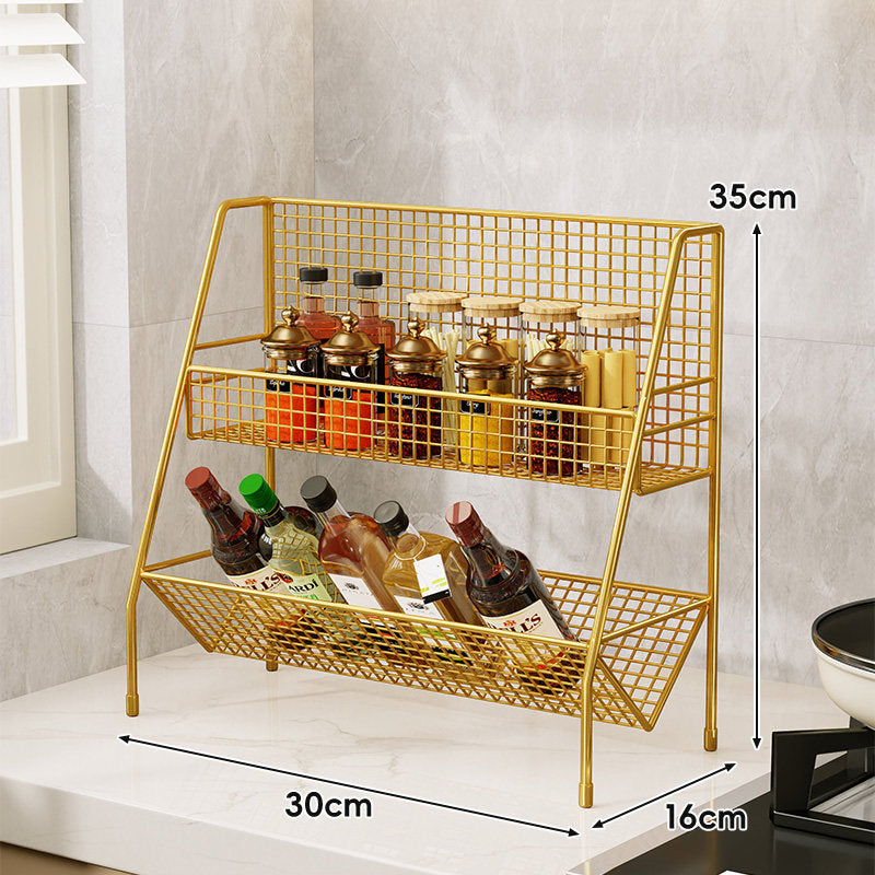 Three-Tier Mesh Countertop Kitchen Organizer Rack for Bottles and Spices