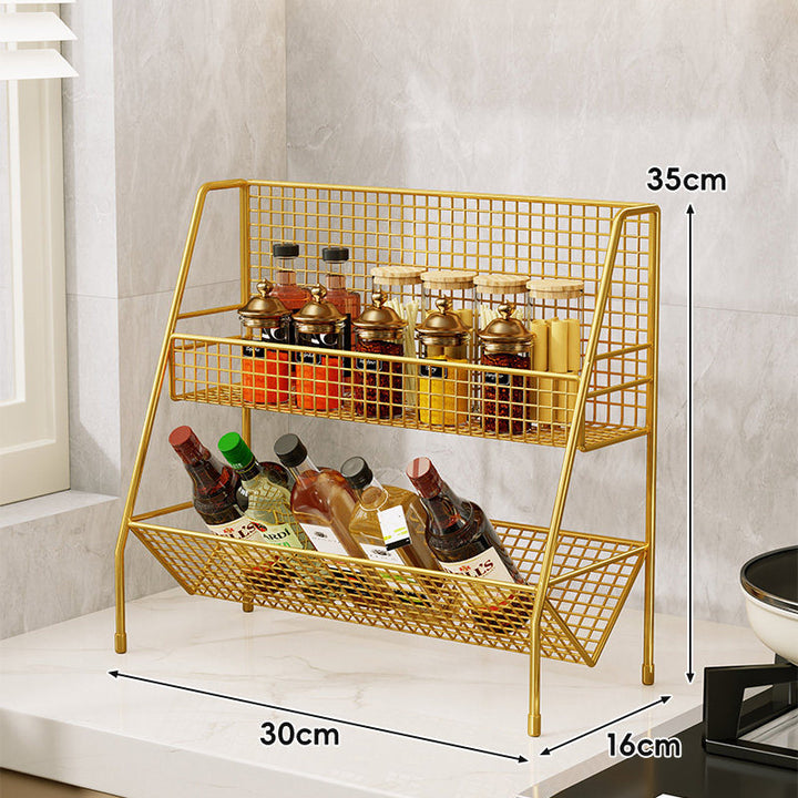 Three-Tier Mesh Countertop Kitchen Organizer Rack for Bottles and Spices