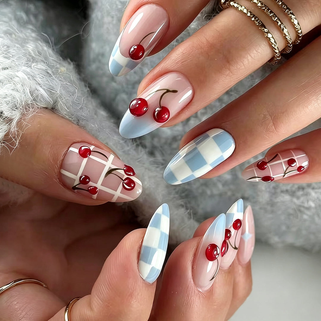 Artistic Cherry-Patterned Press-On Nails Kalsten