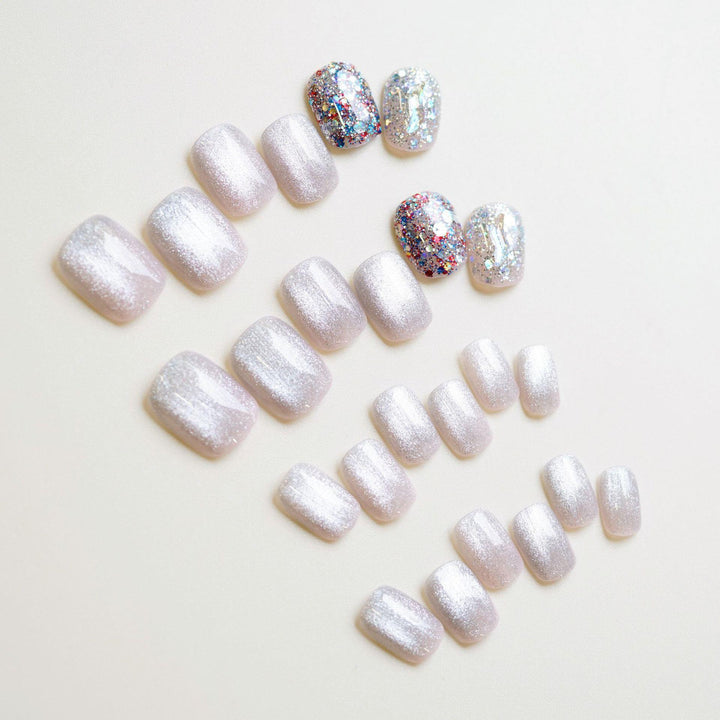 Glittery Press-On Nail Set with Artistic Foil Design Kalsten