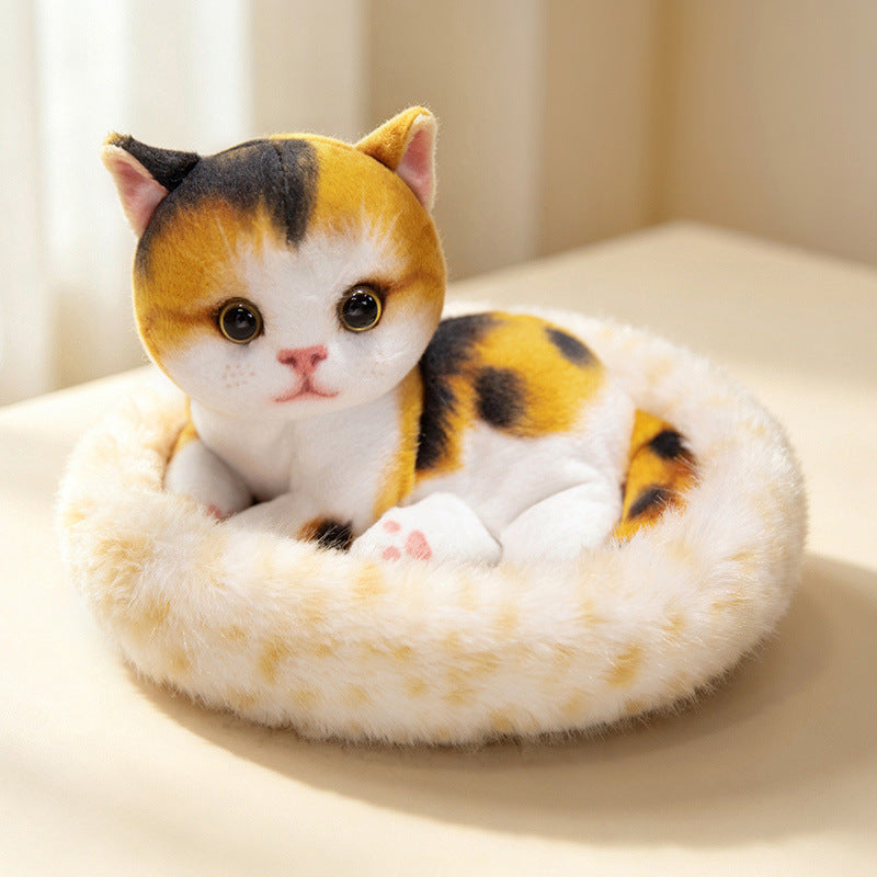 Mini Plush Calico Cat in Plush Cave Nest with Hanging Loop Kalsten