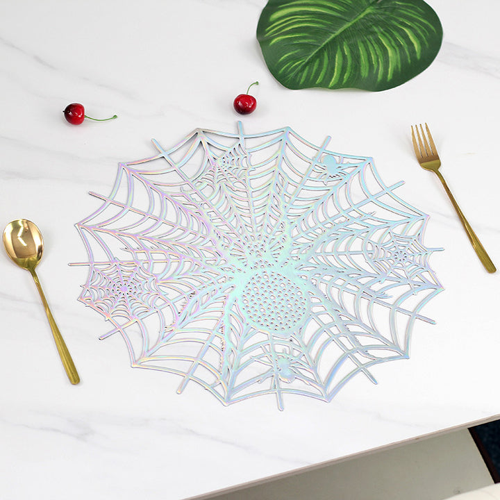 Filigree Halloween Table Decoration Spider Web Placemat made of flexible plastic