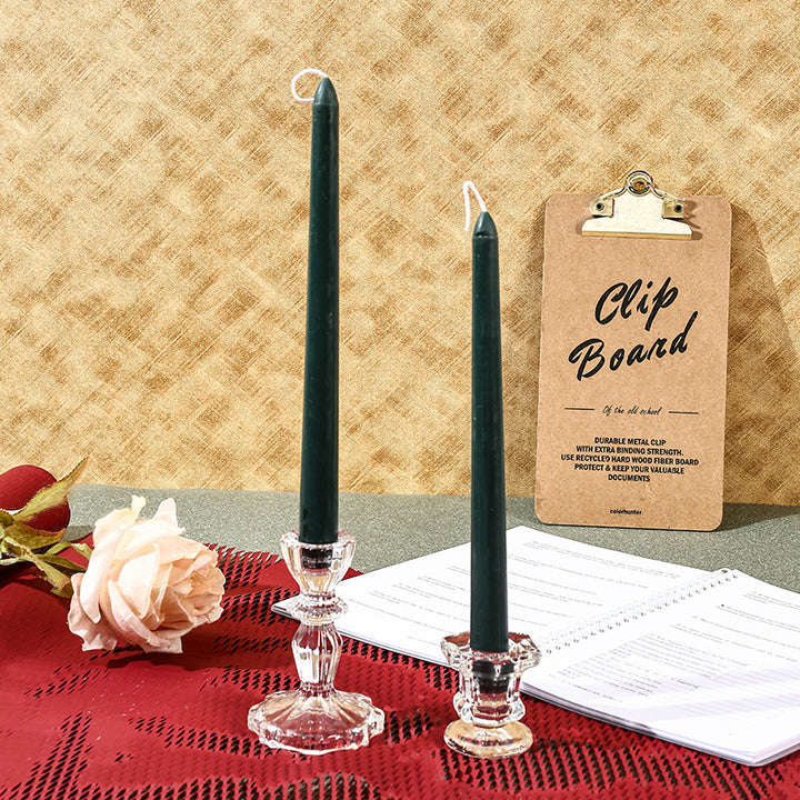 Unscented Slim Taper Candle Pair with Clear Crystal Glass Candlestick Holders