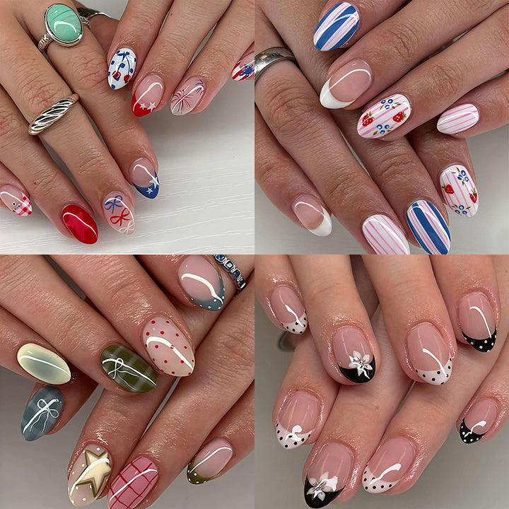 Decorative Press-On Nail Art Set with Geometric Patterns