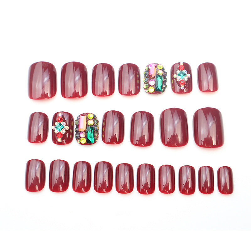 Decorative Press-On Nail Set with Gem Accents