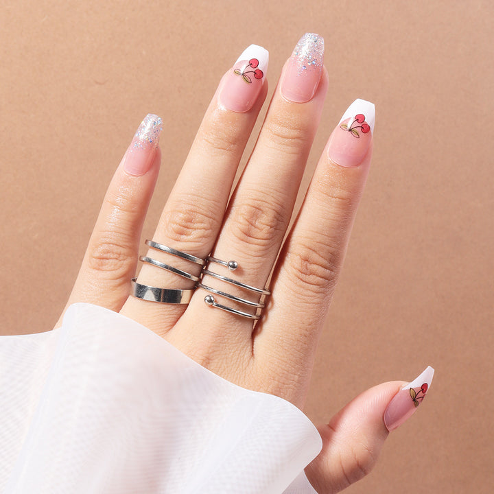 Decorative Stiletto Press-On Nails with Cherry Design Kalsten