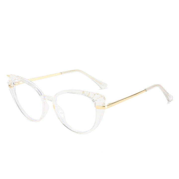 Women's Cat-Eye Prescription Glasses with Glossy Plastic Frame and Gold Accents Kalsten