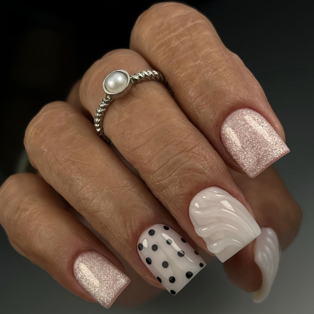 Artificial nail set with elegant glitter and dot design Kalsten