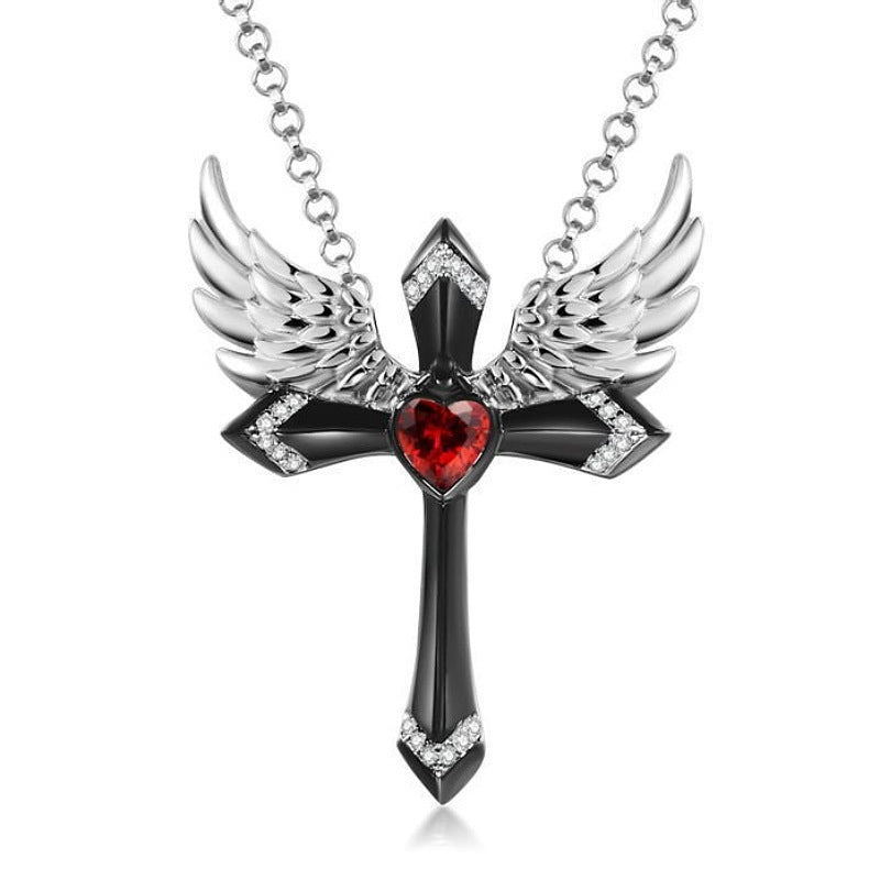 Gothic Angel Wing Cross Pendant Necklace Kalsten