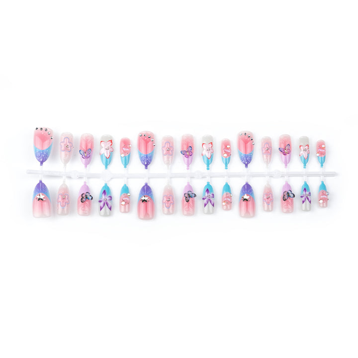 Artificial nail set with floral and butterfly decorations Kalsten