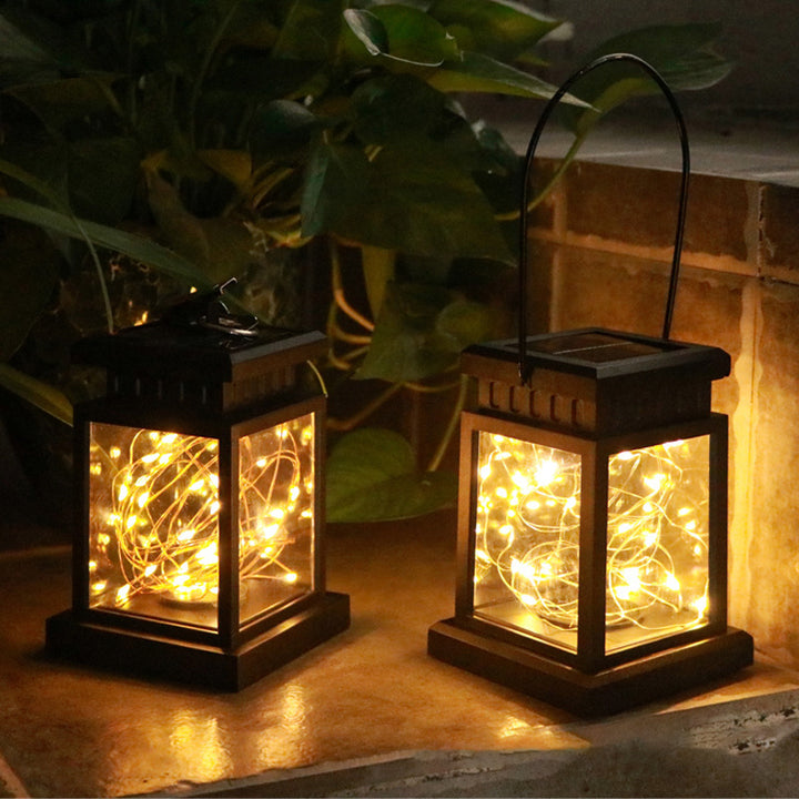 Outdoor Hanging LED Faux-Candle Glass-Pane Solar Lantern Kalsten