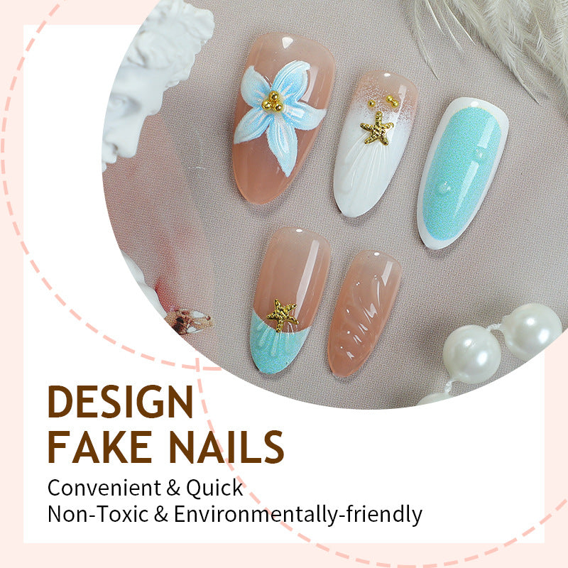 Artificial nail set with floral design and artistic embellishments Kalsten