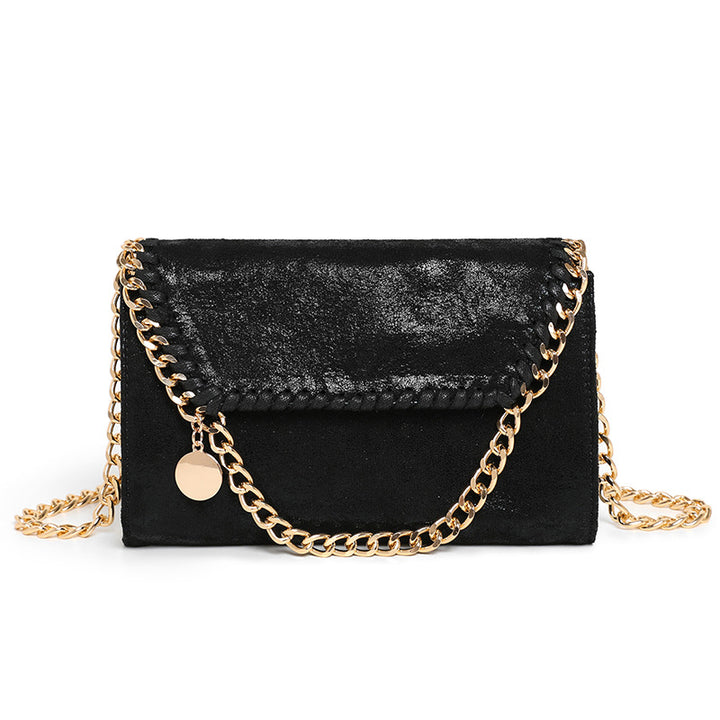 Chic Suede Crossbody Handbag with Gold Chain