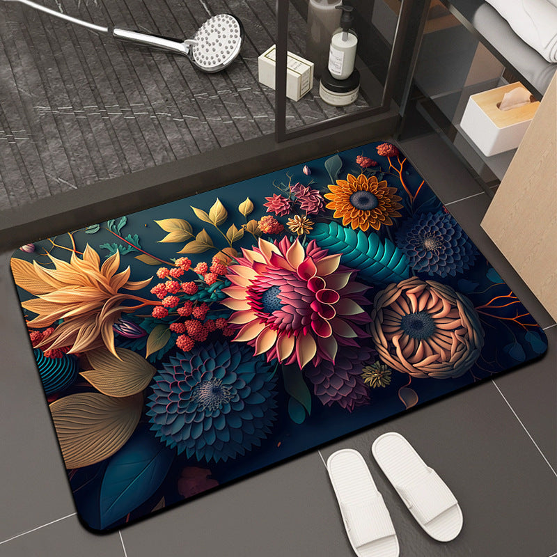 Floral Print Memory Foam Bath Mat Kalsten