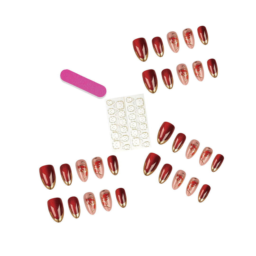 Artistic Press-On Nail Set with Floral Accents