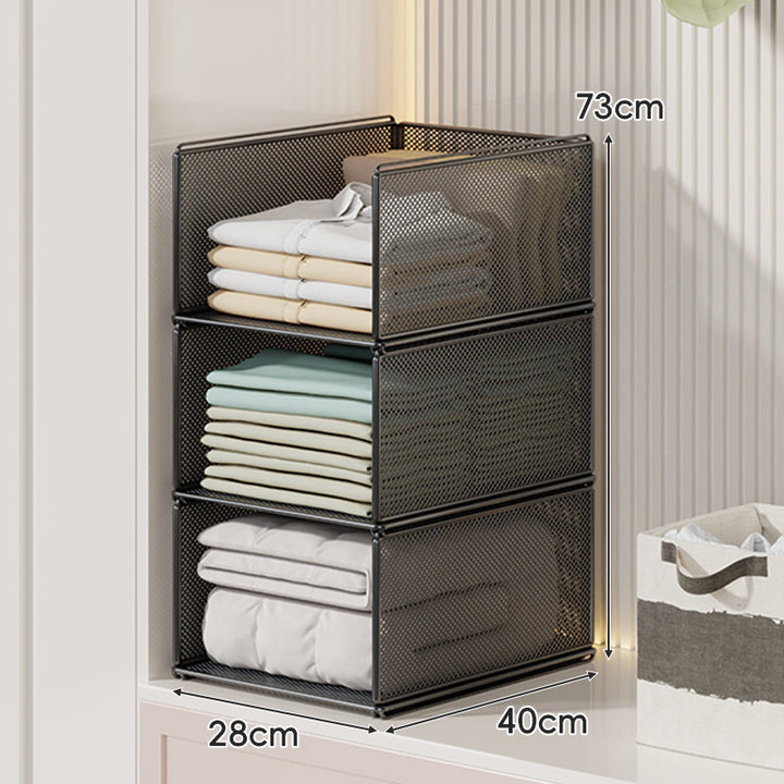 Vertical Stackable Mesh Closet Storage Tower with Four Pull-Out Ventilated Drawers