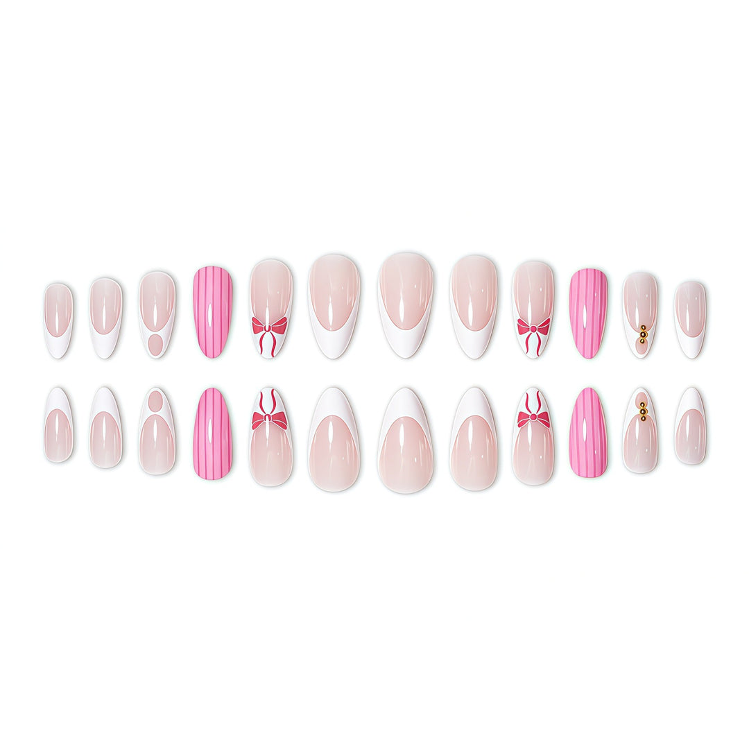 Artistic French Tip Press-On Nails with Bow Accents Kalsten