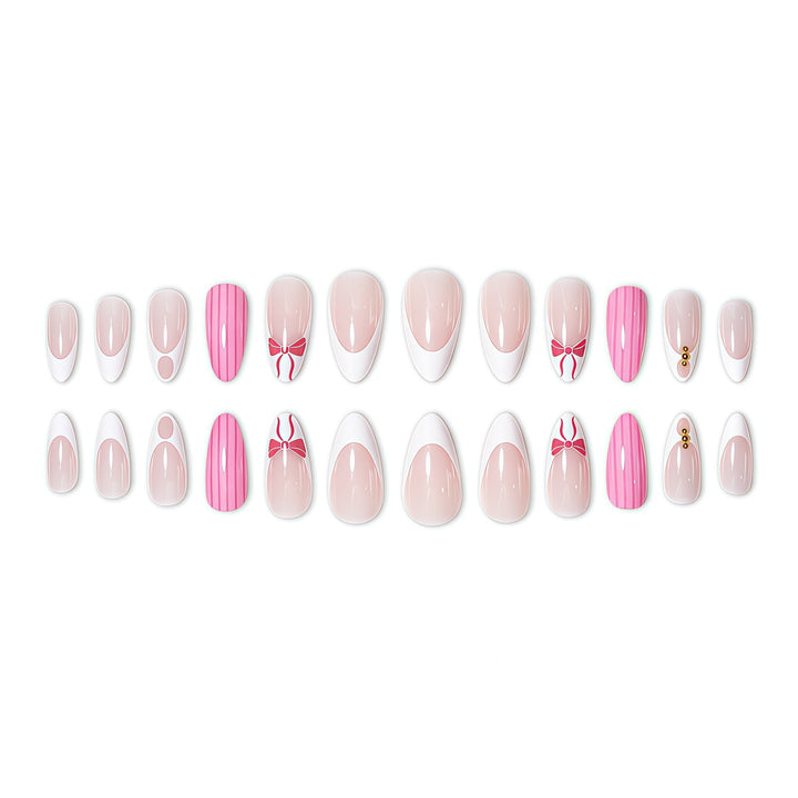 Artistic French Tip Press-On Nails with Bow Accents Kalsten