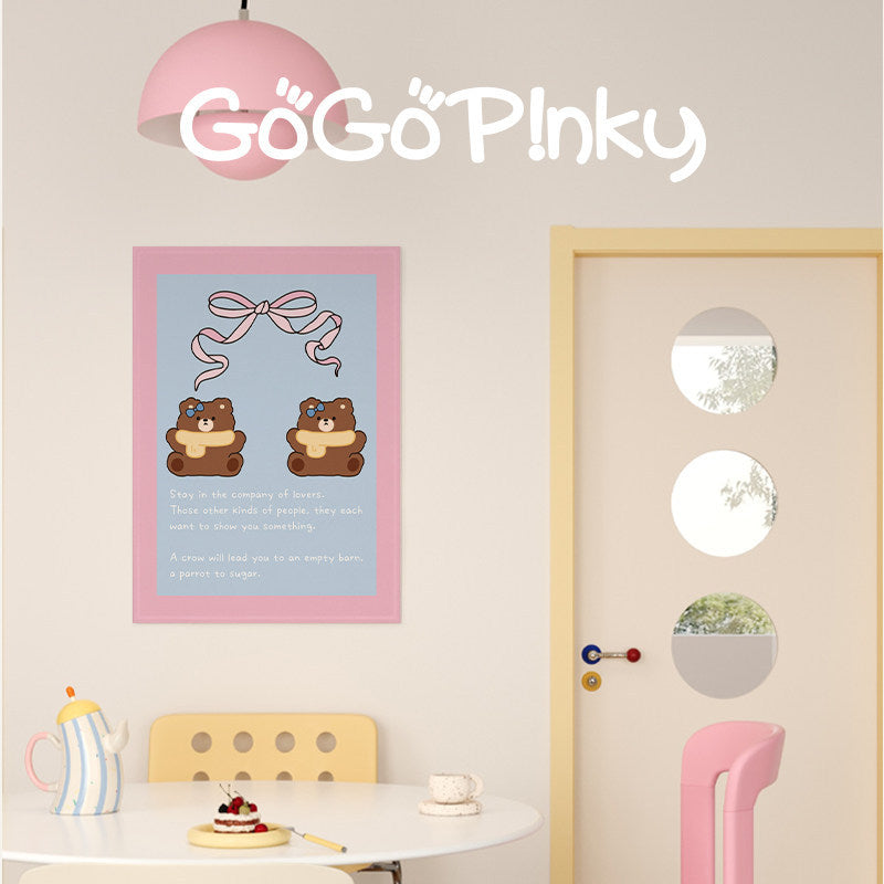 Pastel Cartoon Nursery Wall Art Print Poster with Cute Bear & Gift Illustration
