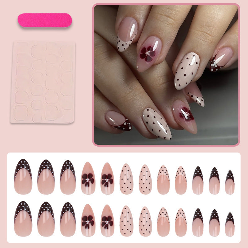 Artificial nail set with elegant flower and dot pattern design Kalsten