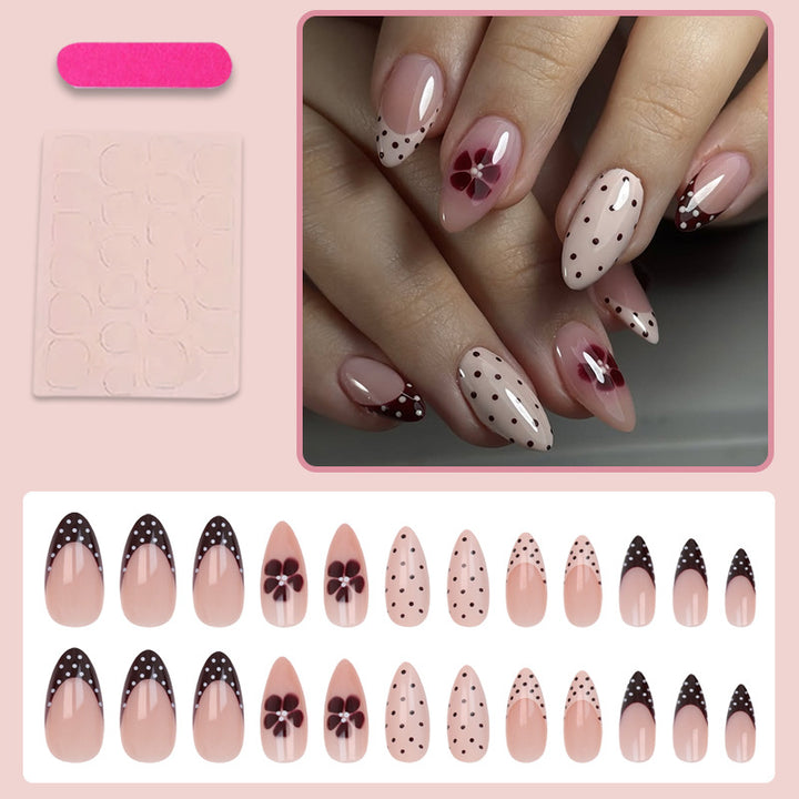 Artificial nail set with elegant flower and dot pattern design Kalsten