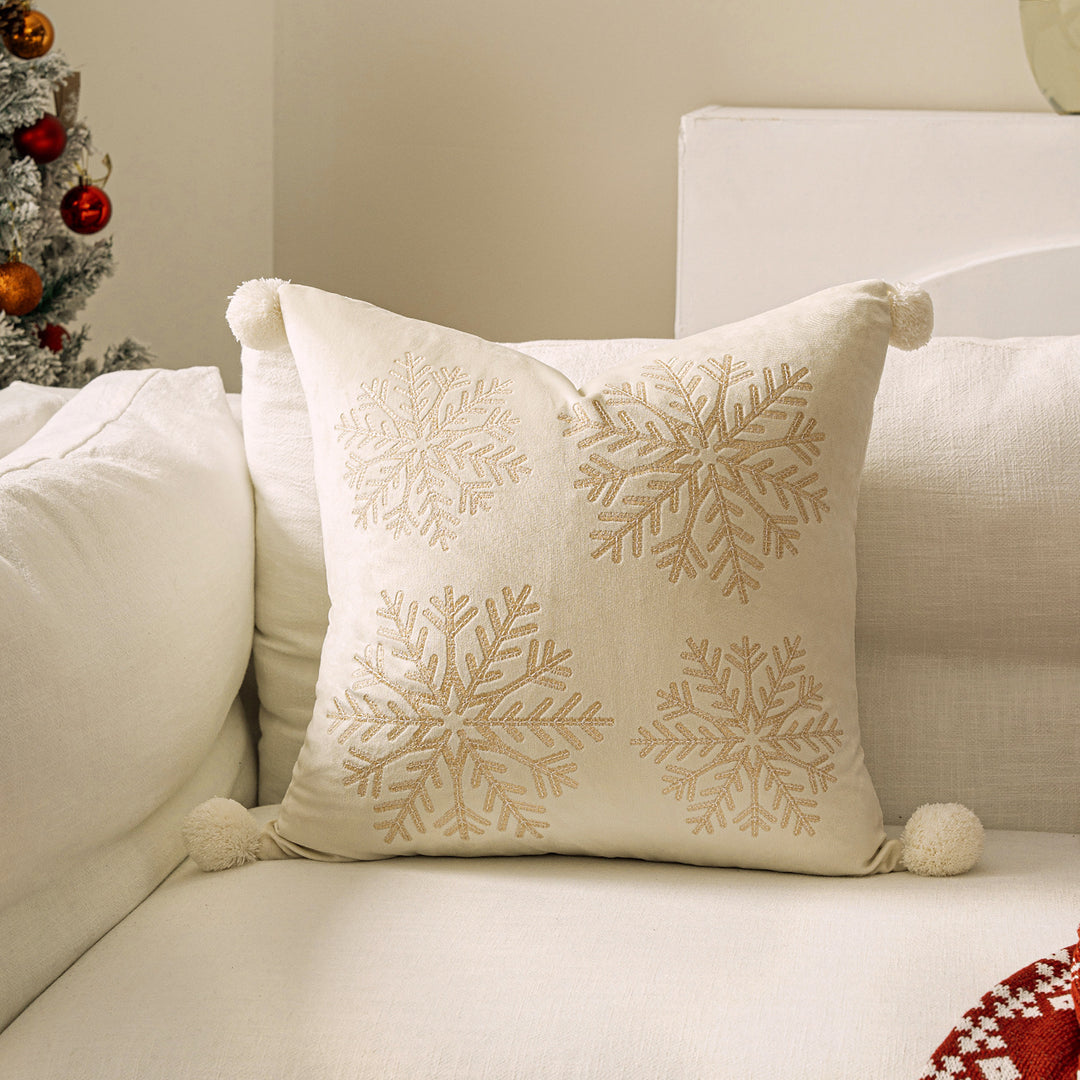 Velvet Embroidered Festive Accent Pillow Cover with Metallic Script