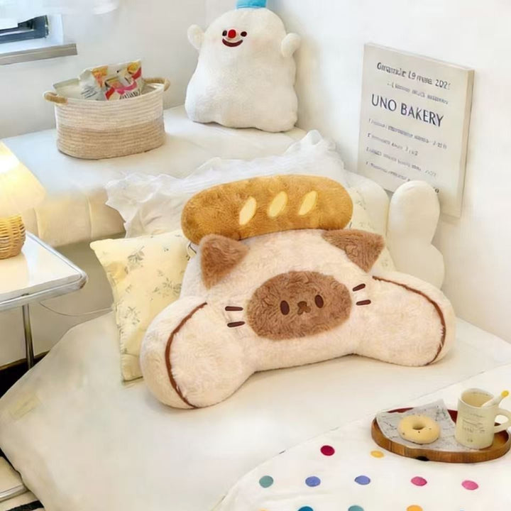 Ergonomic lumbar pillow made of plush with memory foam and cute bear design