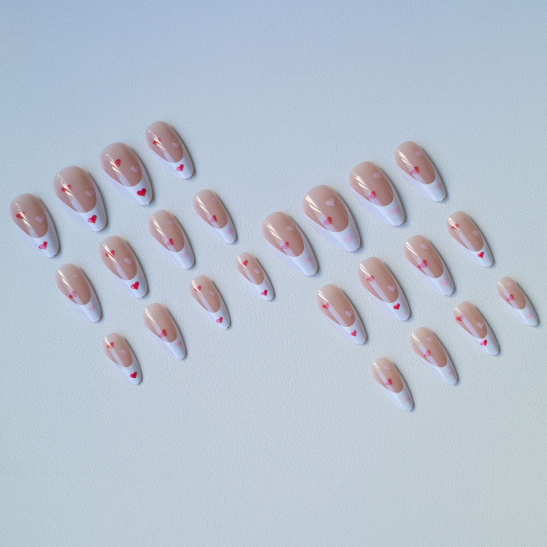 Heart-Themed French Tip Acrylic Nail Art