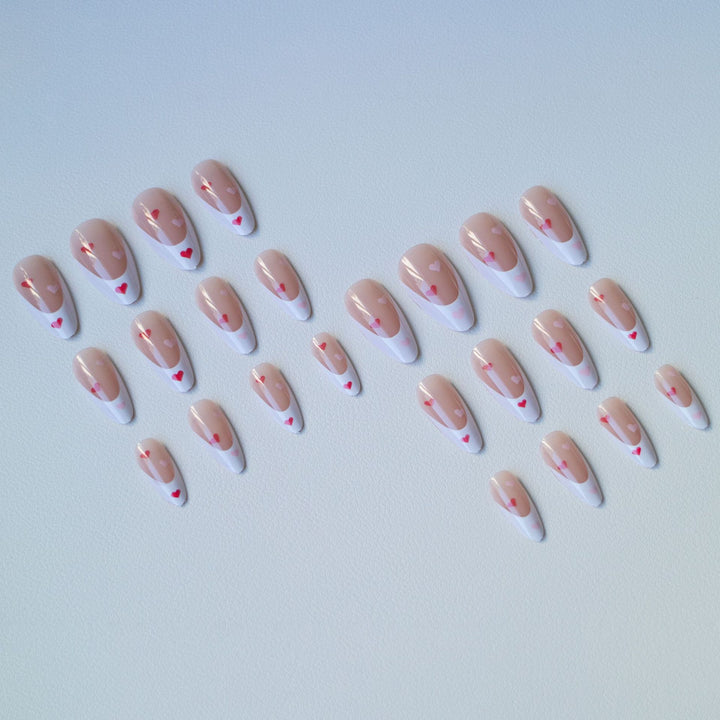 Heart-Themed French Tip Acrylic Nail Art