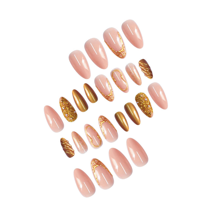 Elegant Gold-Decorated Press-On Nail Set Kalsten