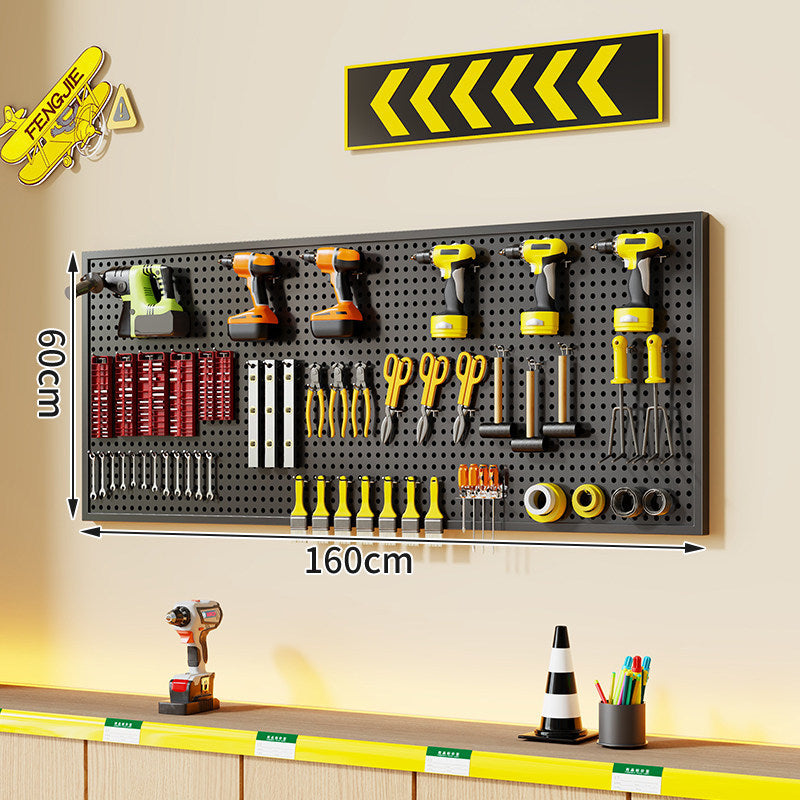 Wall-Mounted Perforated Metal Tool Pegboard Organizer with Magnetic Strip and Multi Hooks