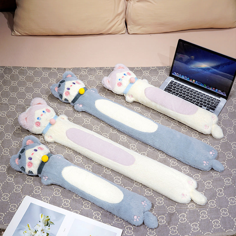Long narrow-shaped plush cuddle pillow in dachshund design with soft fleece cover
