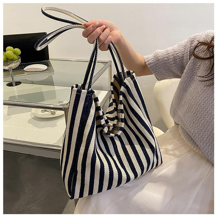 Casual Striped Canvas Tote Bag