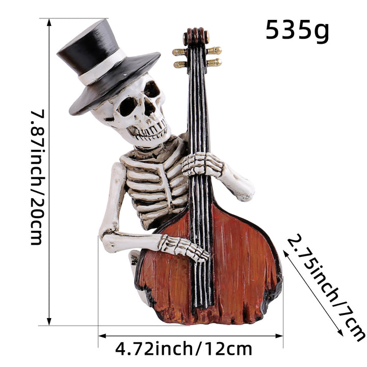 Detailed Resin Halloween Decoration Figure Skeleton with Double Bass