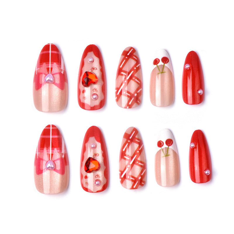 Cherry-Inspired Decorative Press-On Nail Art Kalsten