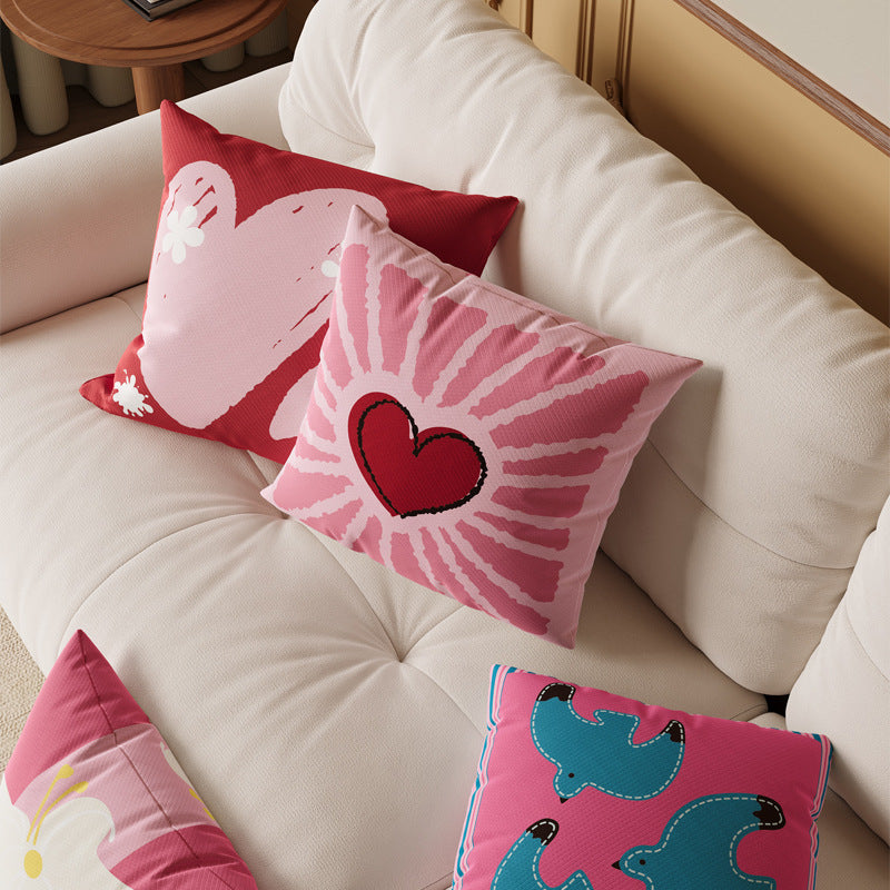 Decorative Square Throw Pillow Cover with Oversized Floral Graphic and Textured Woven Finish