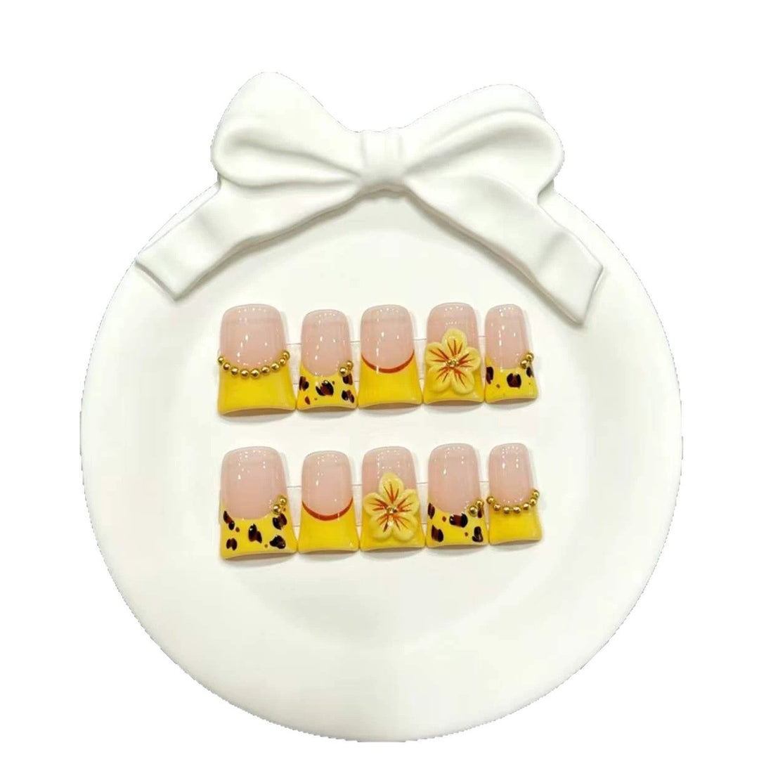 Artistic Press-On Nail Set with Floral and Animal Print Designs