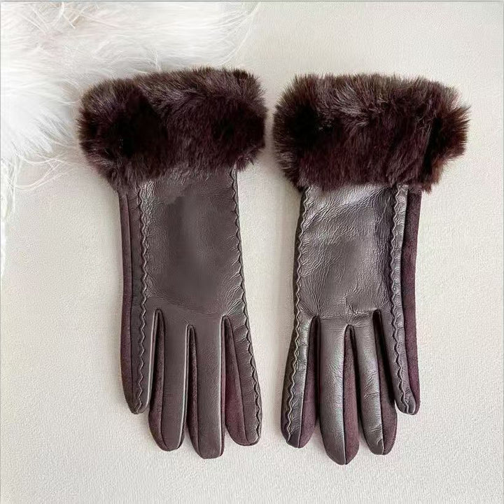 Luxurious Faux Fur Cuff Leather Gloves Kalsten