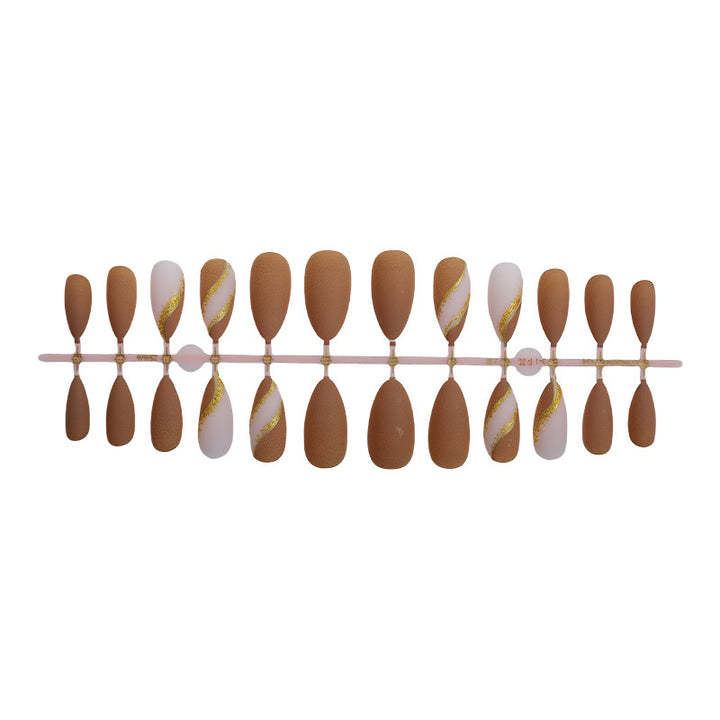 Elegant Press-On Nail Set with Decorative Gold Stripe Design Kalsten