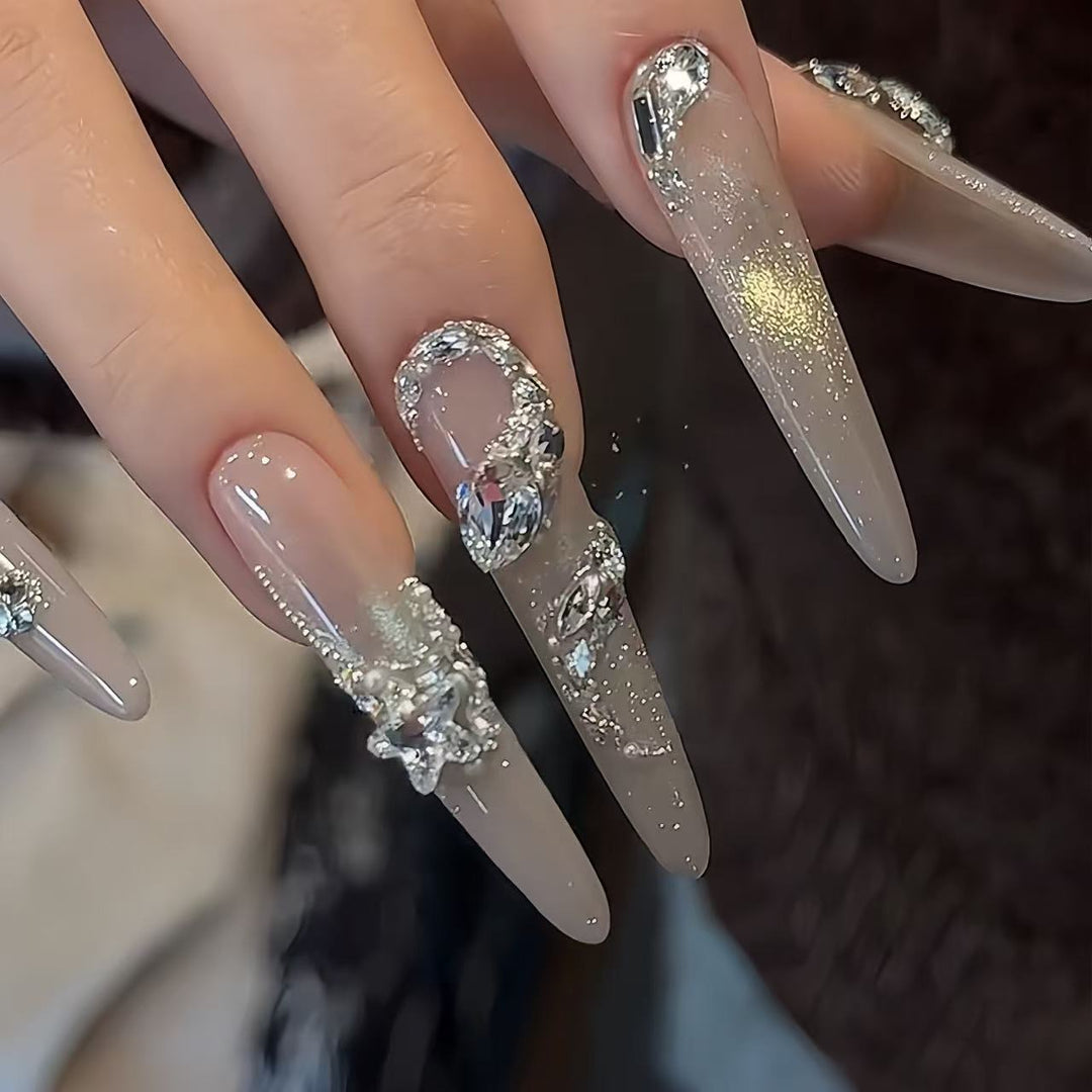 Decorative Rhinestone Stiletto Nail Extensions