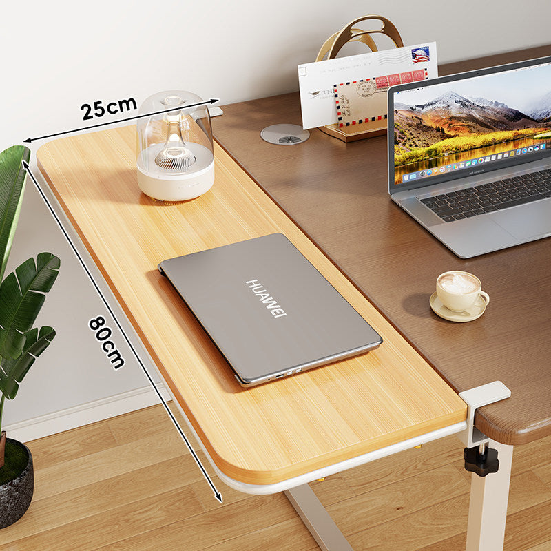 Clamp-On Bamboo Desk Extension Shelf with Adjustable Metal Clamp and Rounded Edge
