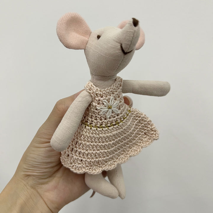 Handcrafted Cotton Mouse Doll with Crochet Floral Dress