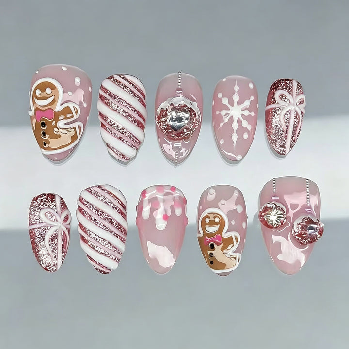 Festive Gingerbread-Themed Press-On Nail Art Kalsten