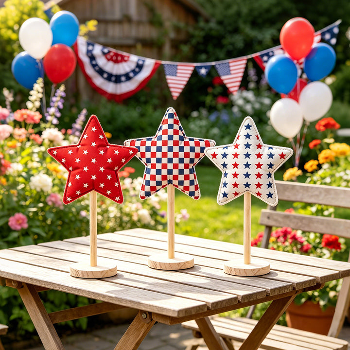Unisex decorative fabric stars on wooden stand table decoration Kalsten