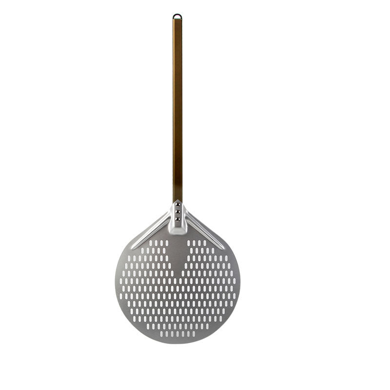 long wooden handled round aluminum pizza peel with reinforced neck Kalsten